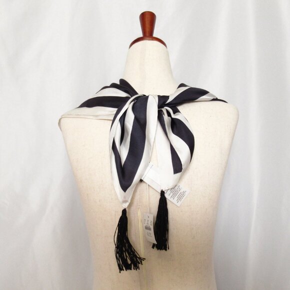 J. Crew 30โ Silk Scarf With Tassels Black & White - Picture 8 of 8